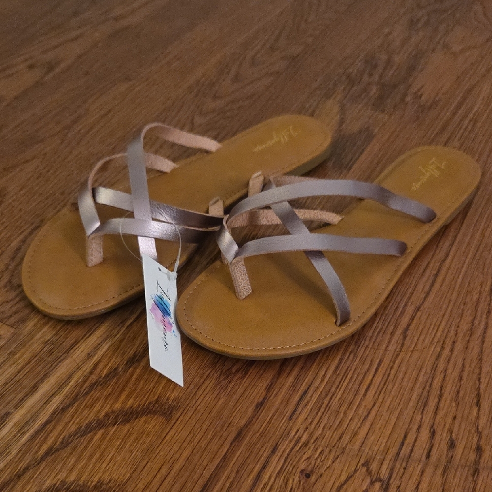 Women's Metallic Taupe Crisscross Slide Sandals